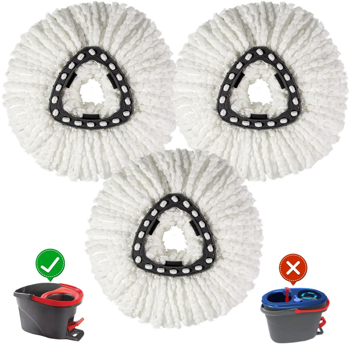 Three white microfibre mop refill heads in a pack
