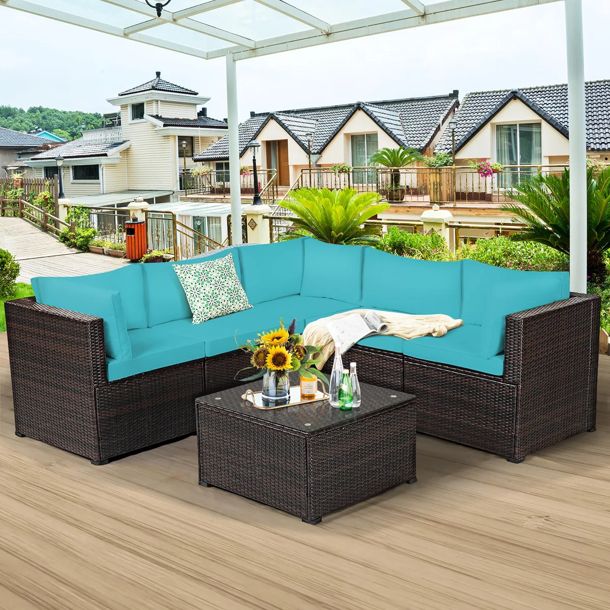 Costway Costway 6PCS Patio Rattan Furniture Set Turquoise — product photo