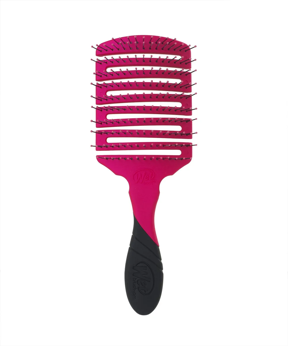 Pink paddle hair brush with vented back and flexible bristles