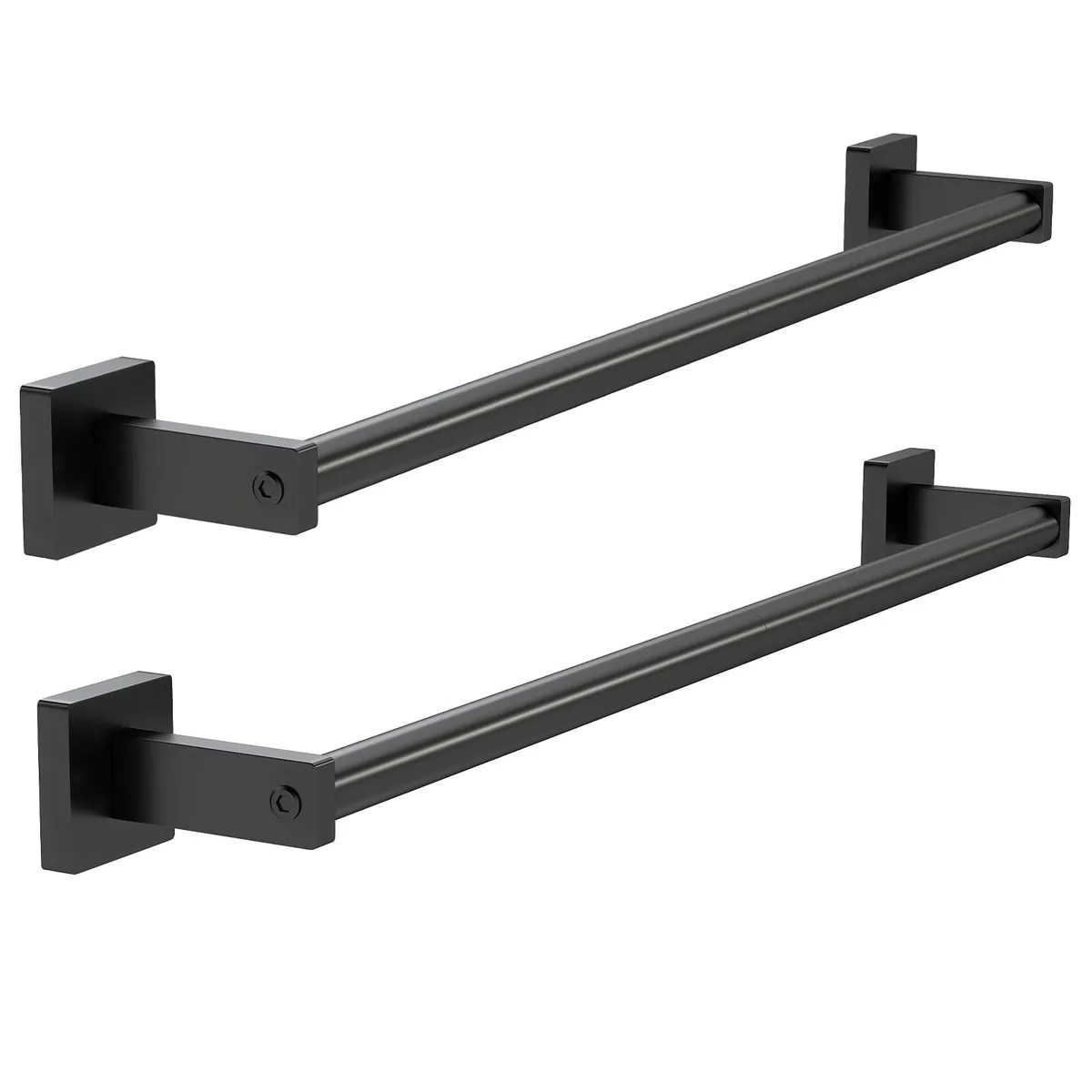Two black 24-inch aluminum towel bars with round rods and wall brackets