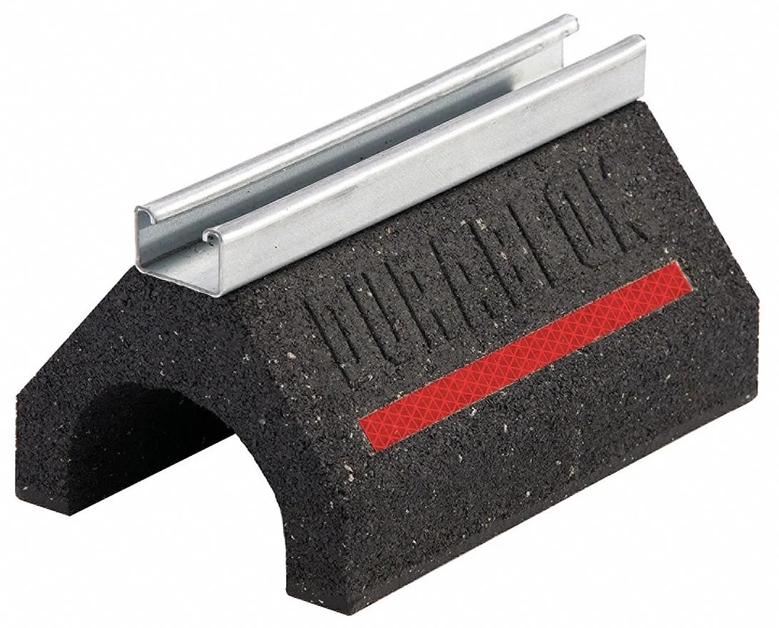 Rubber pipe support block with strut channel, 5 in high, 6 in long, 9.6 in wide