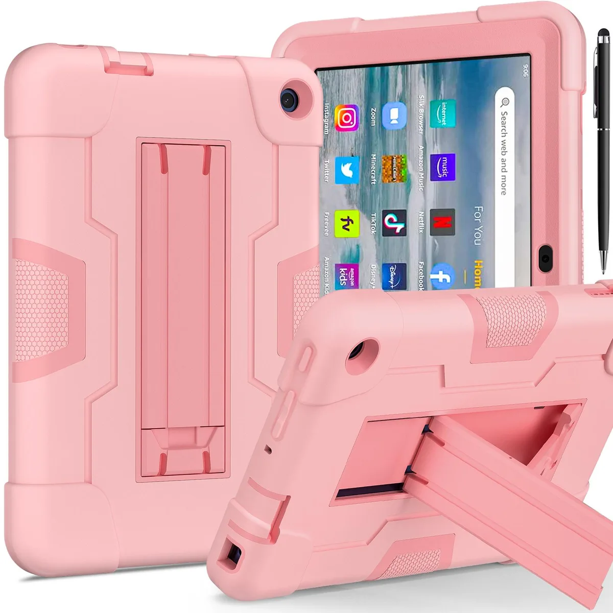 BONAEVER BONAEVER Rose Gold case for Amazon Fire 7 12th Gen 2022 with kickstand and stylus — product photo
