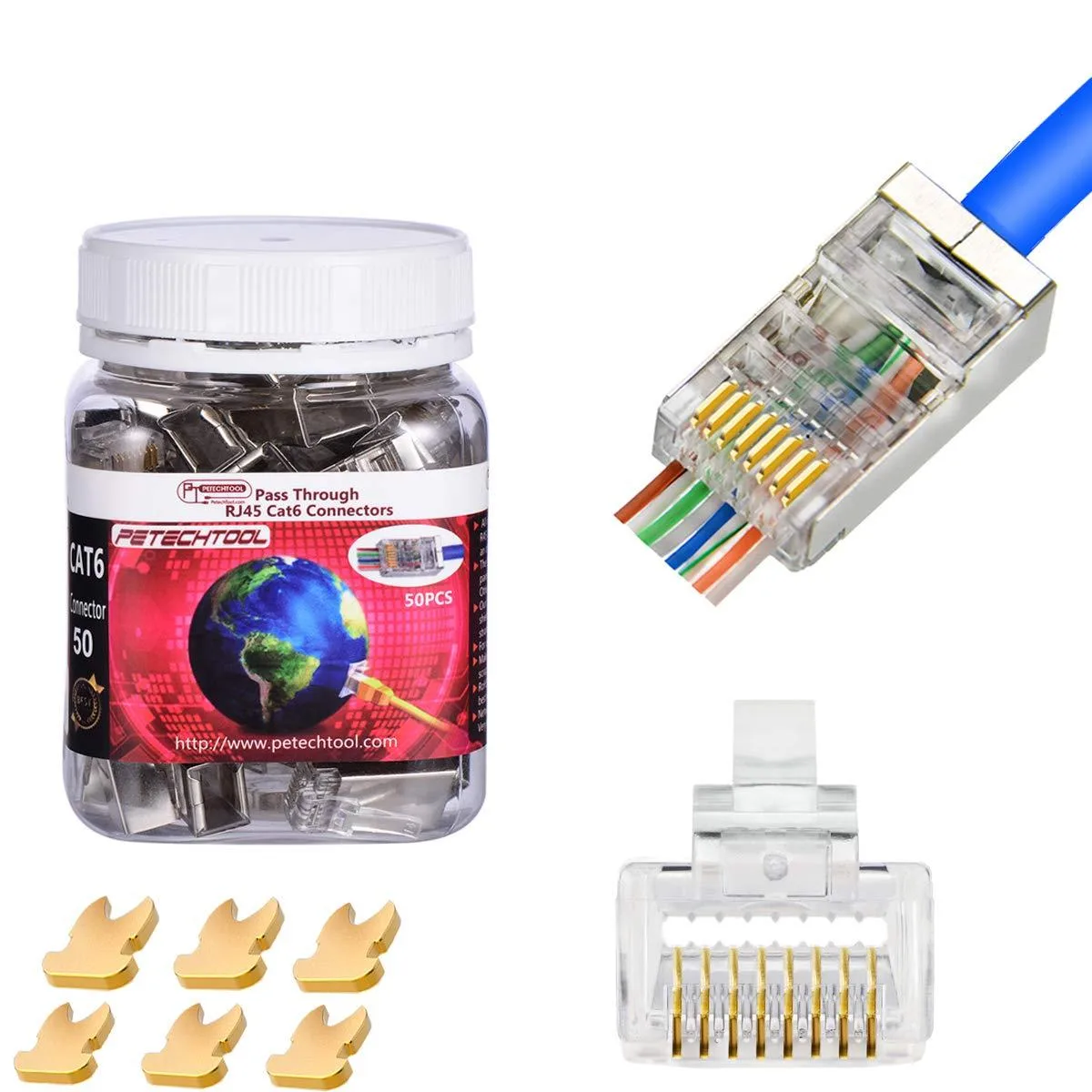 KEHIPI KEHIPI RJ45 Shielded Cat6 Pass-Through Connectors 50 Pack — product photo