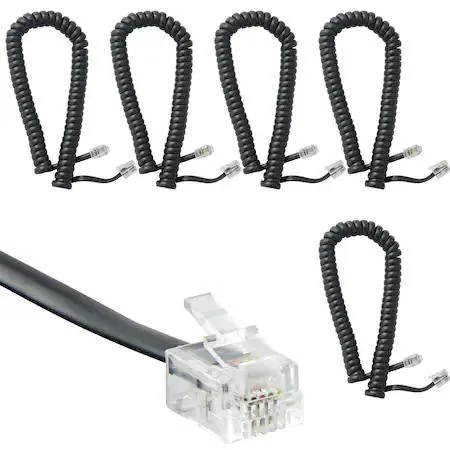 NEWHOUSE HARDWARE NEWHOUSE HARDWARE HSC7-BK-05 5-pack 7 ft uncoiled / 1.33 ft coiled handset cords — product photo