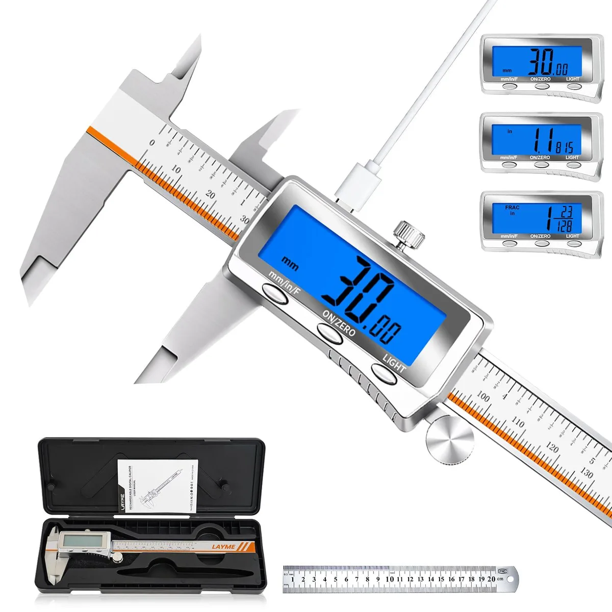  Digital Caliper 6 Inch Rechargeable Stainless Steel Measurement Tool — product photo