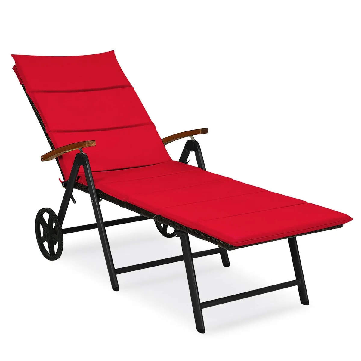 SlickBlue SlickBlue Folding Rattan Chaise Lounge Chair Red 385 lbs Capacity — product photo