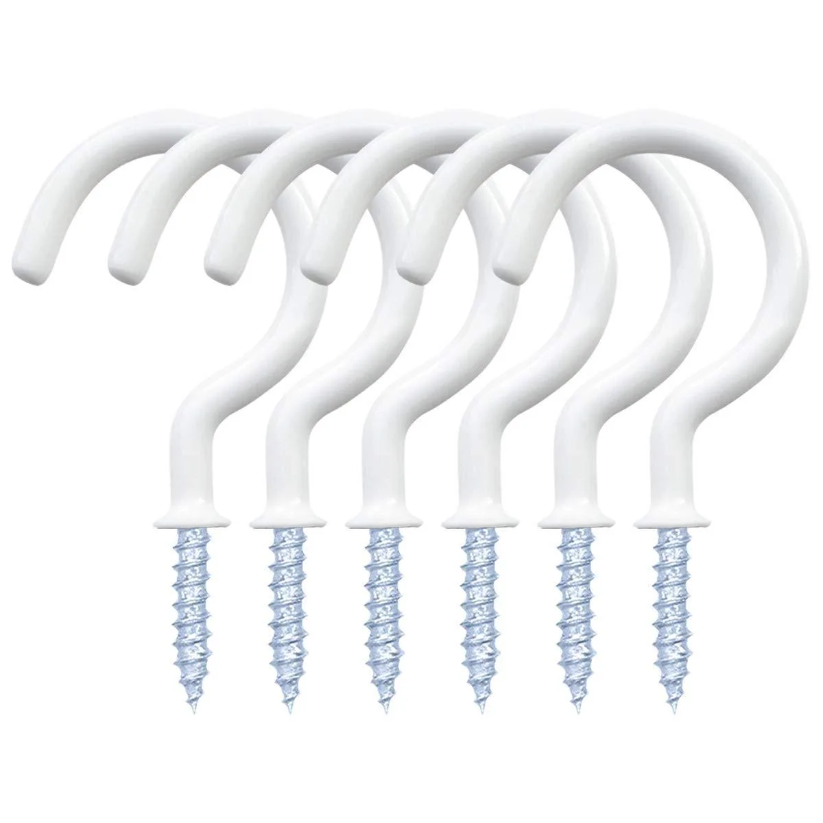 Twelve white vinyl-coated screw-in hooks, 1-1/4 inch size