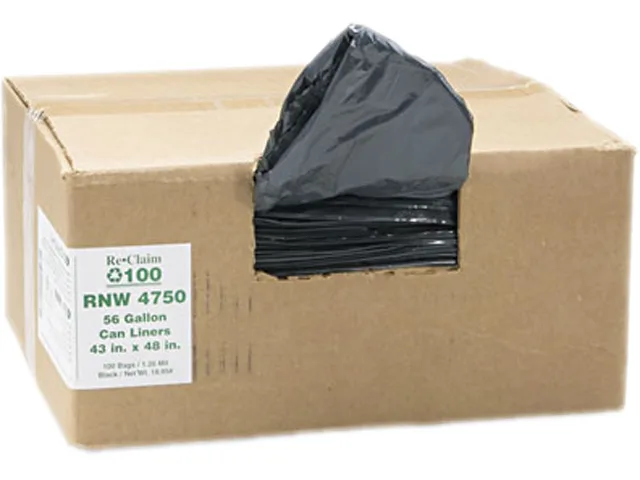 Webster Webster RNW4750 Recycled Can Liners 56gal 1.25mil 43x48 Black 100/Carton — product photo
