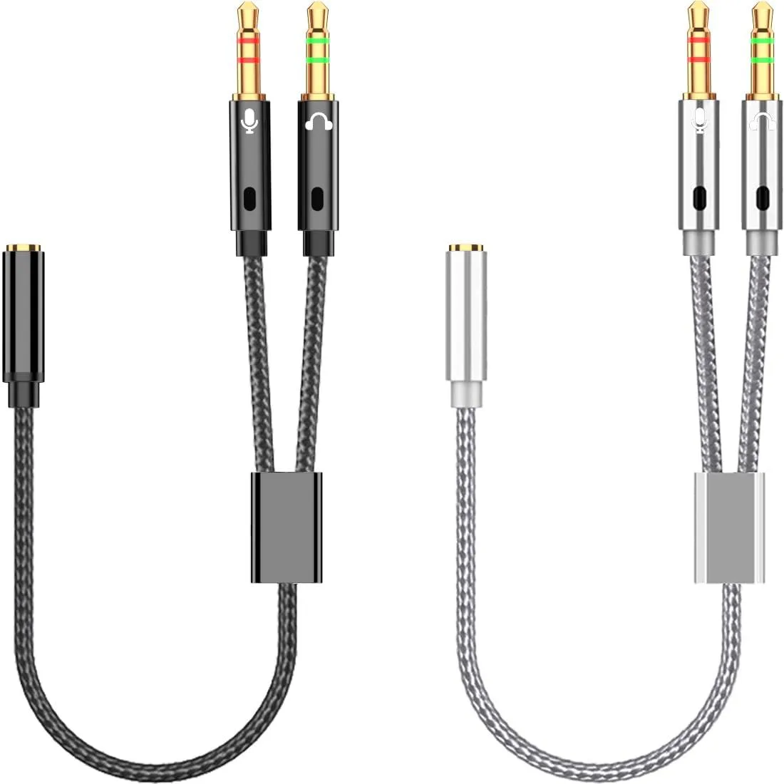  RCA WS3.5mm-MMF 2-Pack 3.5mm Female to Dual Male Audio Adapter (Black/Silver) — product photo