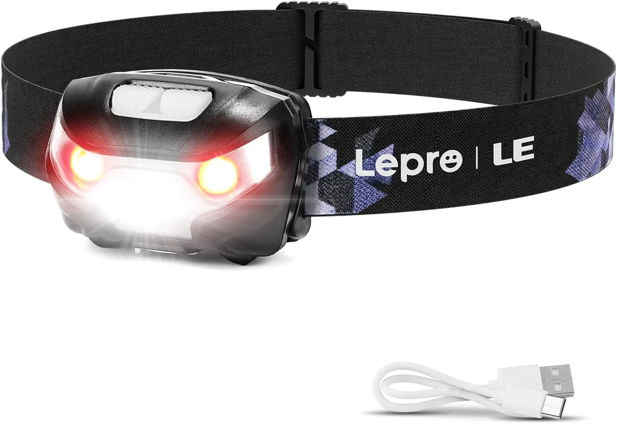 MAONO rechargeable headlamp with adjustable strap and red light mode