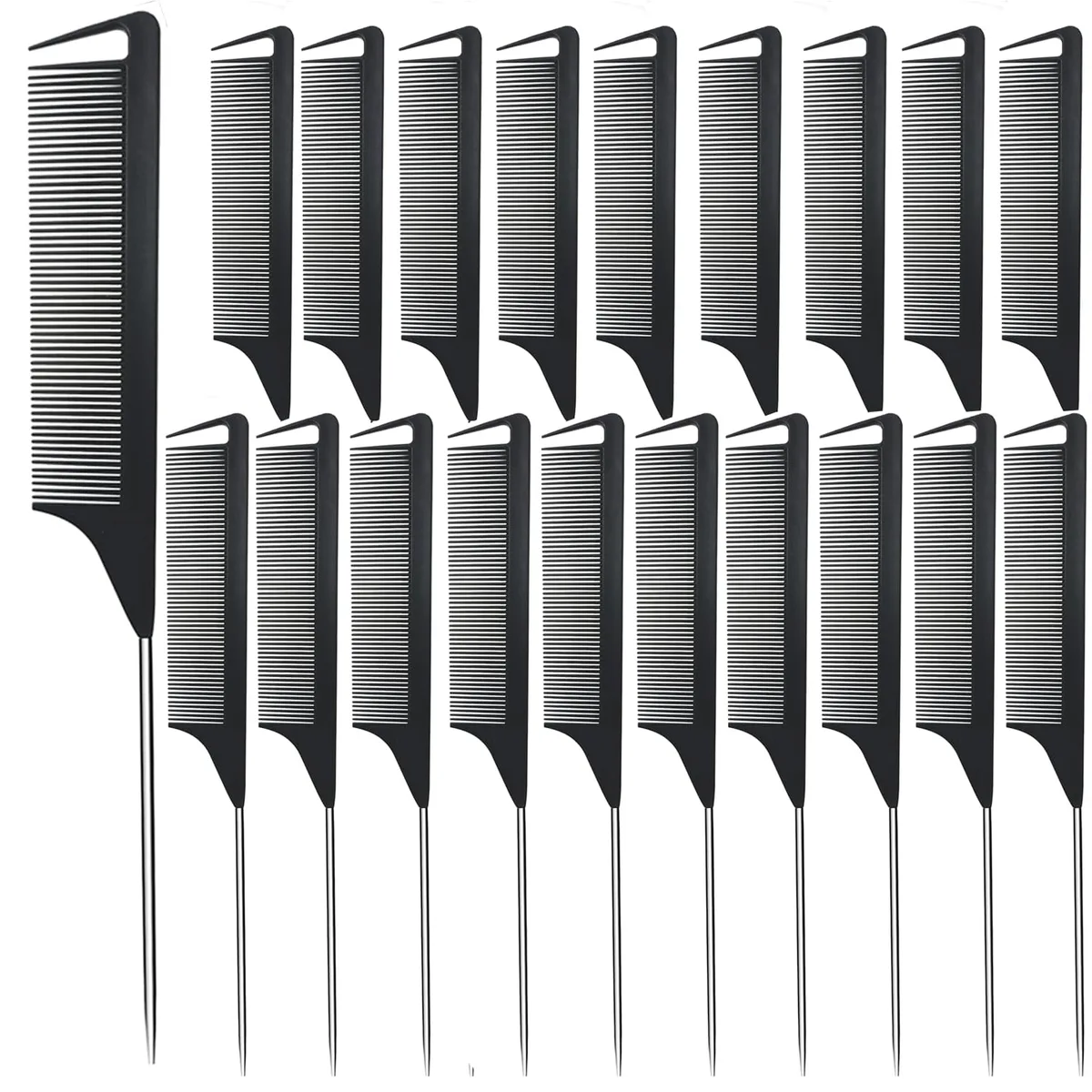 Black metal carbon parting combs, set of 20, 8.66 by 1.1 inches