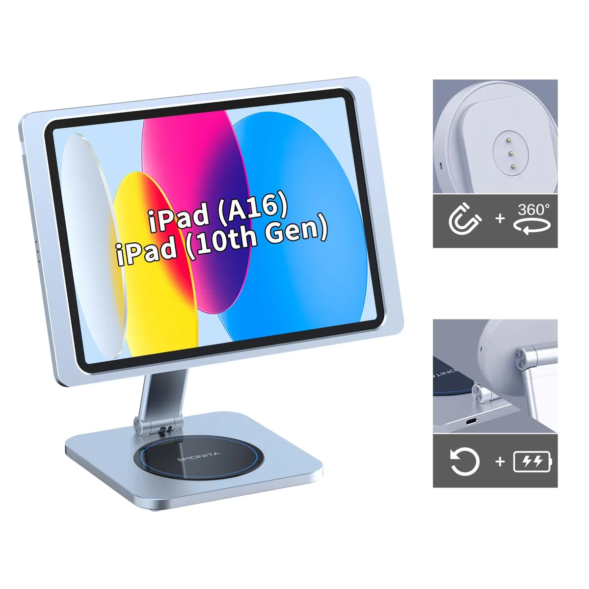 EMONITA EMONITA Foldable Magnetic iPad Stand with Charging Case 10.9" Silver — product photo