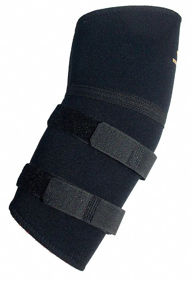 Black fabric elbow support with pull-over design and single strap