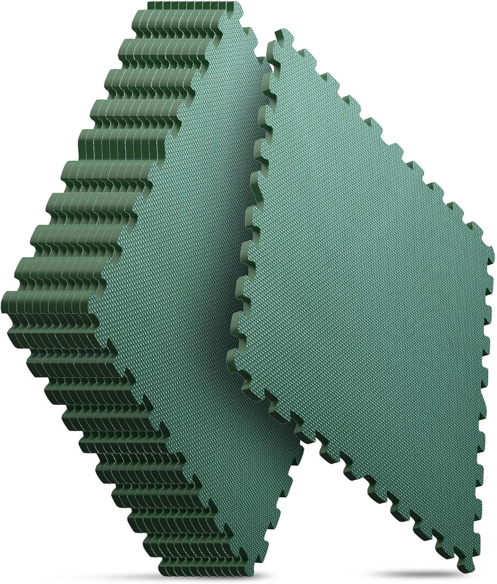 Blue interlocking foam tiles in a 32 pack covering 128 square feet