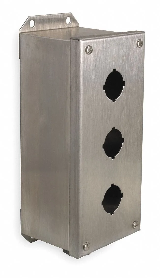 Stainless steel pushbutton enclosure, three 30 mm holes, 10.24 in high