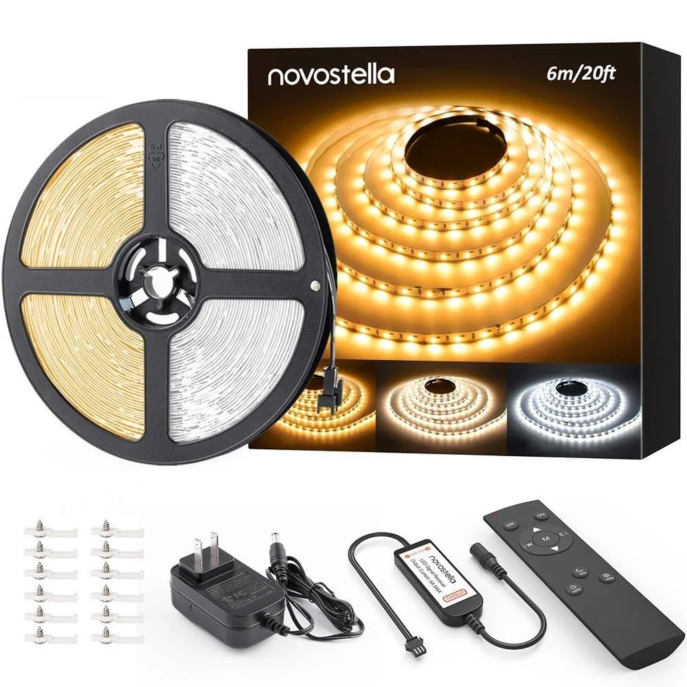 Flexible copper-finish LED strip on a rectangular plastic reel, 20ft length with 672 LEDs, RF remote included
