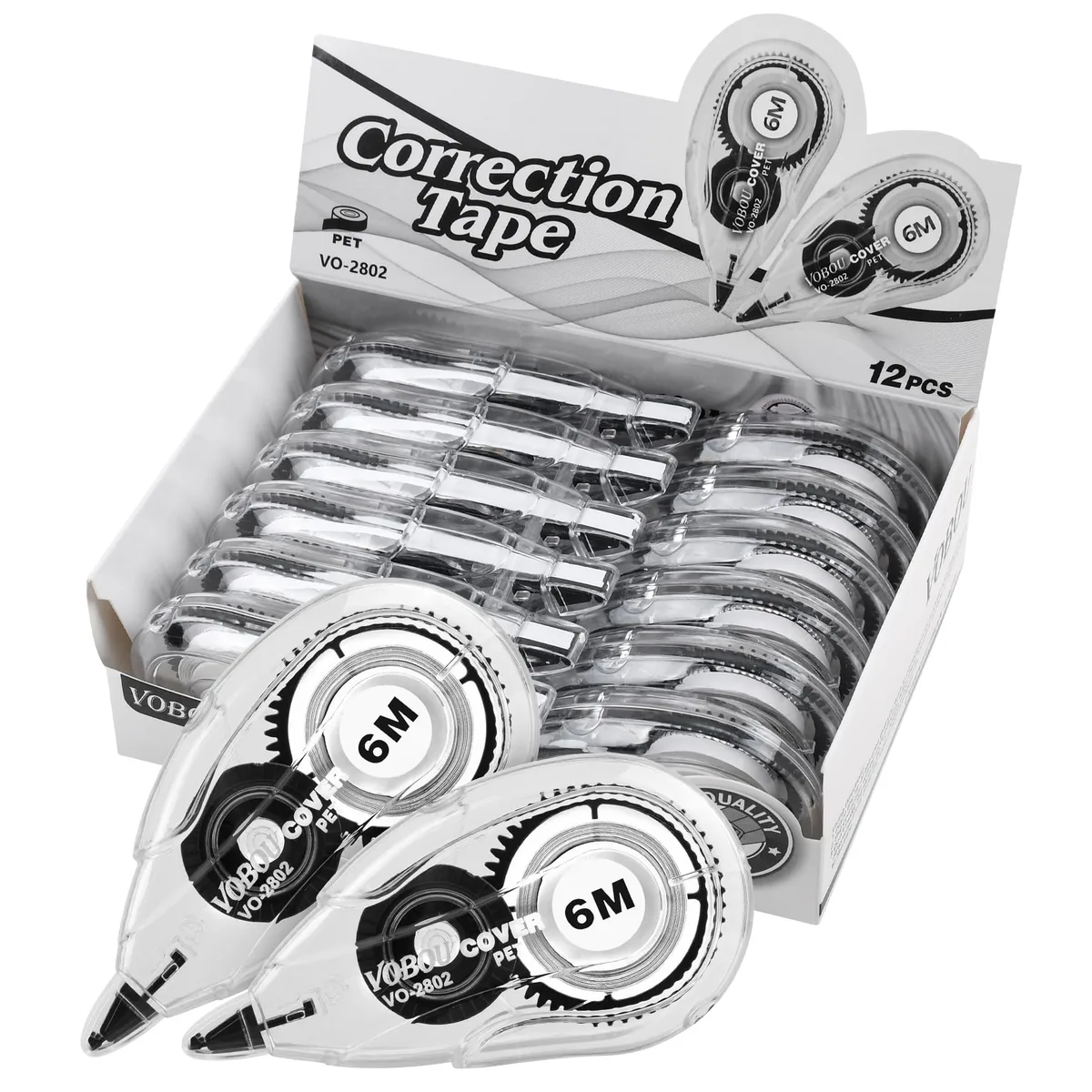 White ergonomic correction tape dispensers, pack of 12