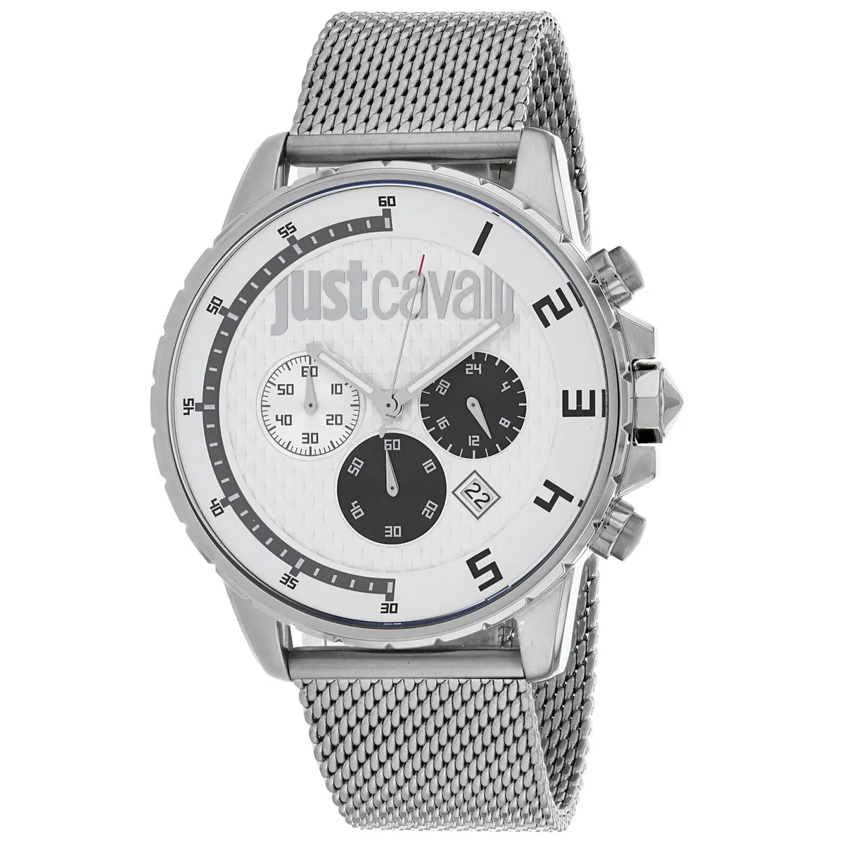 Stainless steel watch with white dial and metal bracelet