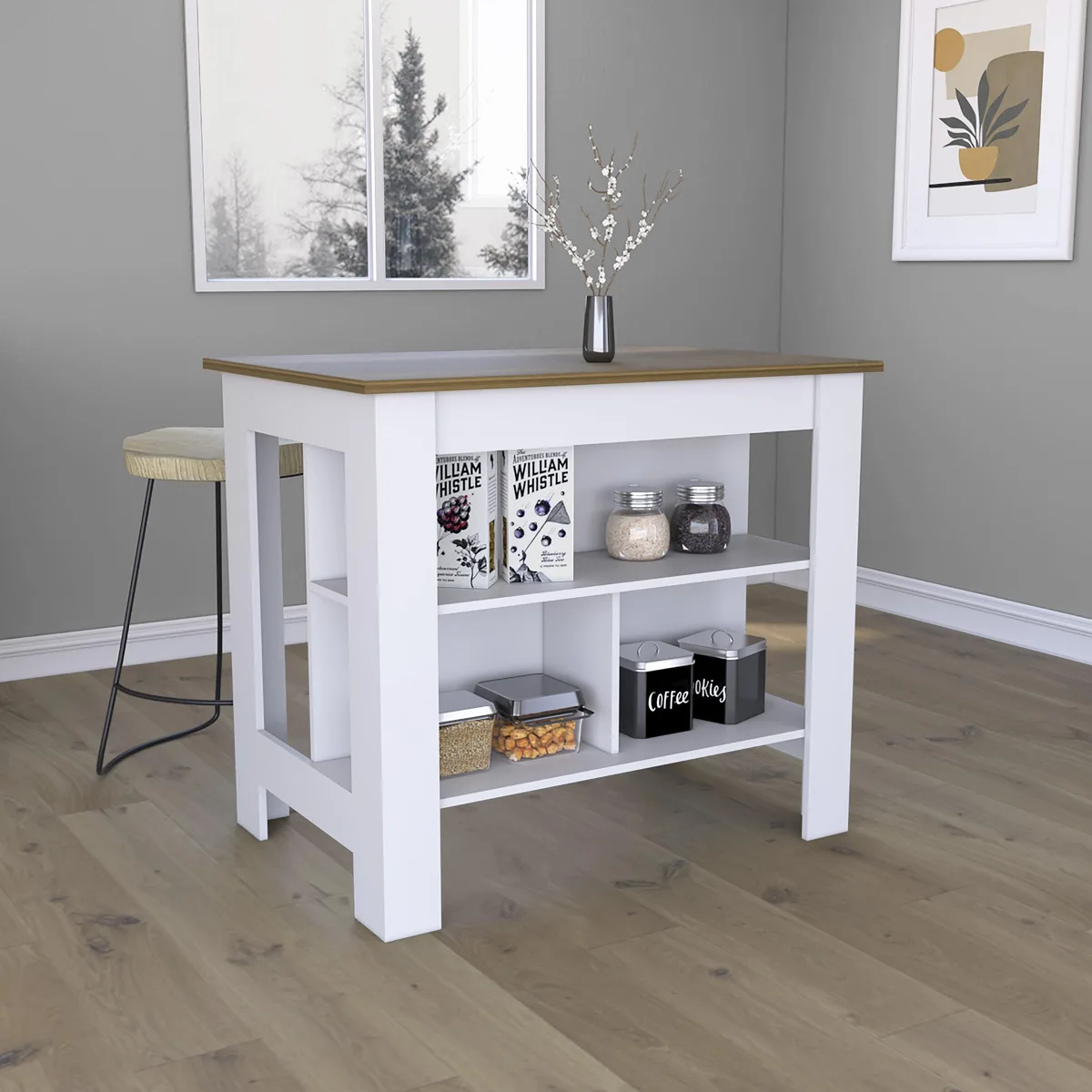 tuphen tuphen Kitchen Island Dozza Bookshelf White Walnut 3 Shelves 40.5W — product photo