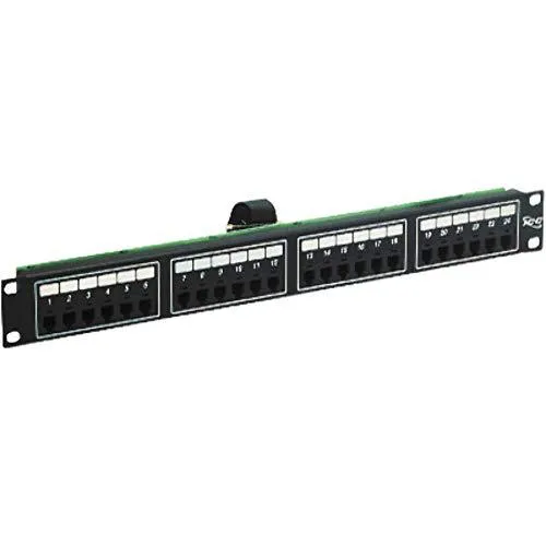 Silver 1U rack-mount patch panel with 24 ports and a 50-pin Telco connector