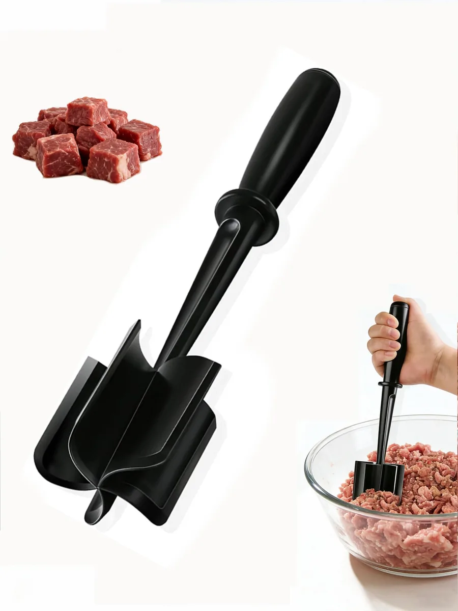 Black nylon meat chopper with five angled blades 11 x 2.5 in heat resistant to 225°C