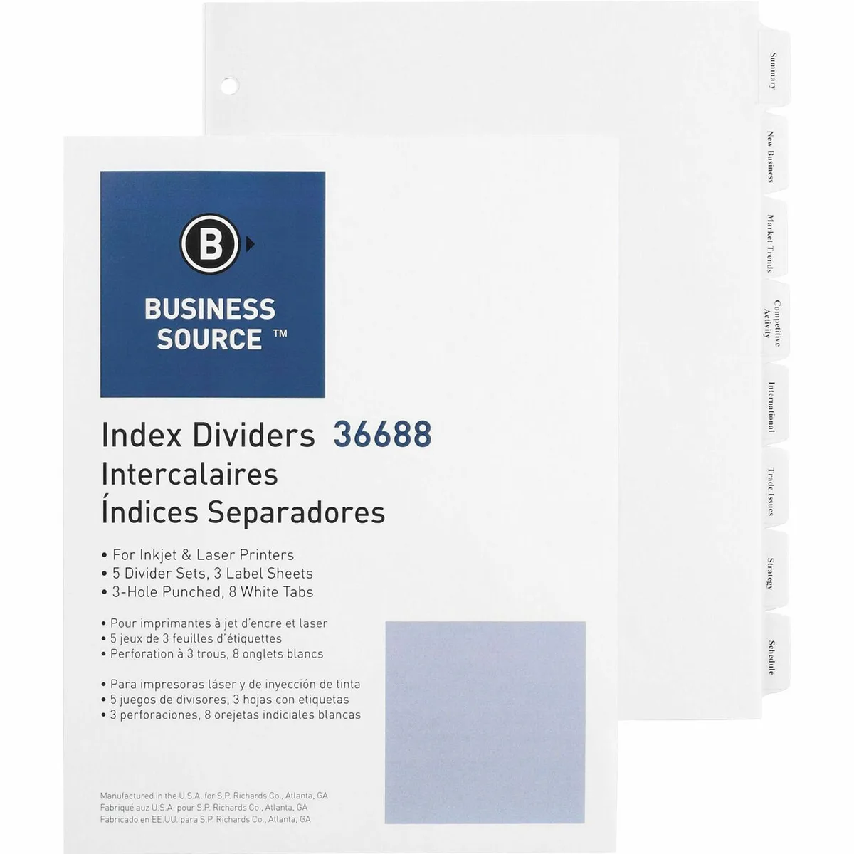 Business Source Business Source 36688 Index Dividers 8-Tab 11" 5/Pack White — product photo