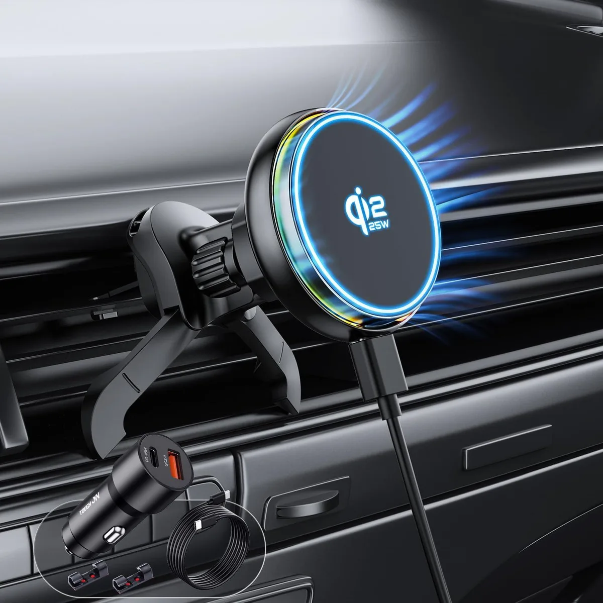 Hamzan Hamzan Qi2.2 25W Wireless Car Charger Cooling Fan 45W Adapter Air Vent Magnetic Holder iPhone 17/16/15 Galaxy — product photo