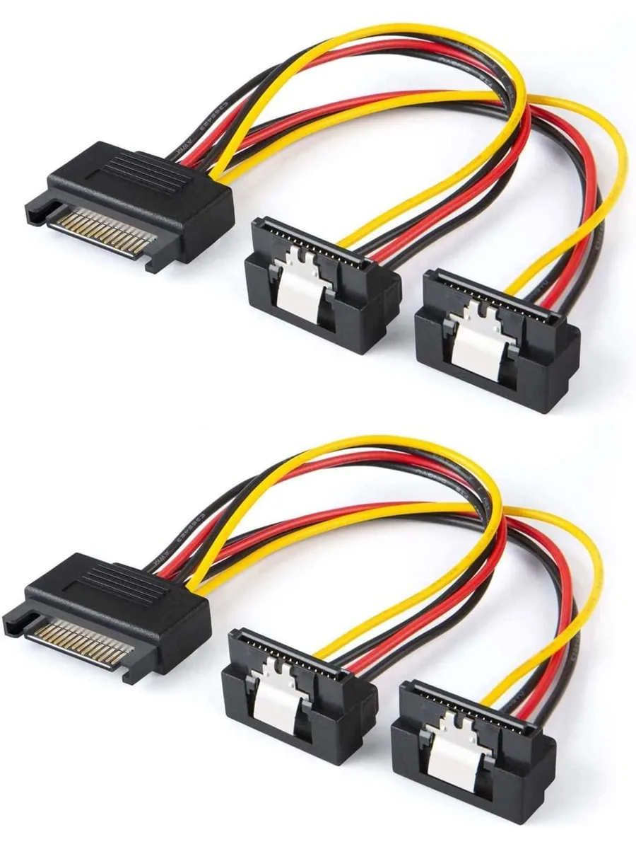 Vszerda Vszerda SATA power splitter cable 2-pack 15 cm 90-degree 15-pin male to 2x15-pin female — product photo