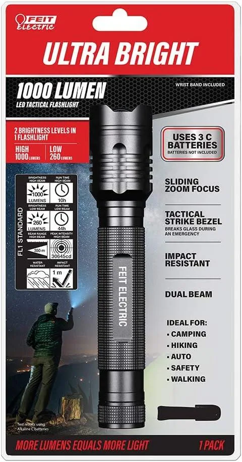 Aluminium tactical flashlight with zoomable head and strike bezel
