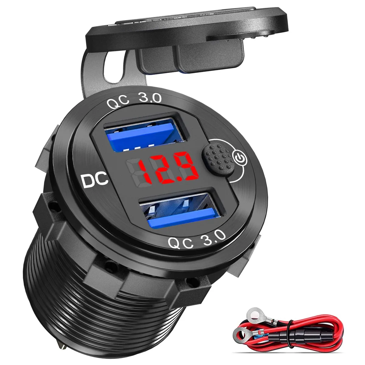 Qidoe GSG2019-A1 36W QC 3.0 Dual USB Car Charger 12V Red Voltmeter — product photo