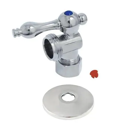 Brass angle stop valve with quarter-turn handle and hose-thread outlet