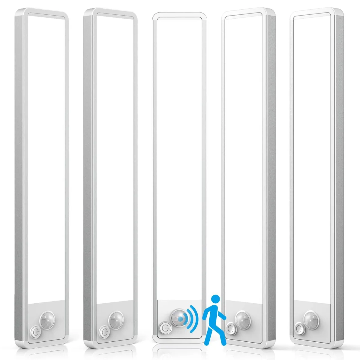 Five slim white acrylic bars with clear prismatic faces, each about 7.87 inches long, shown with magnetic mount and USB-C cable