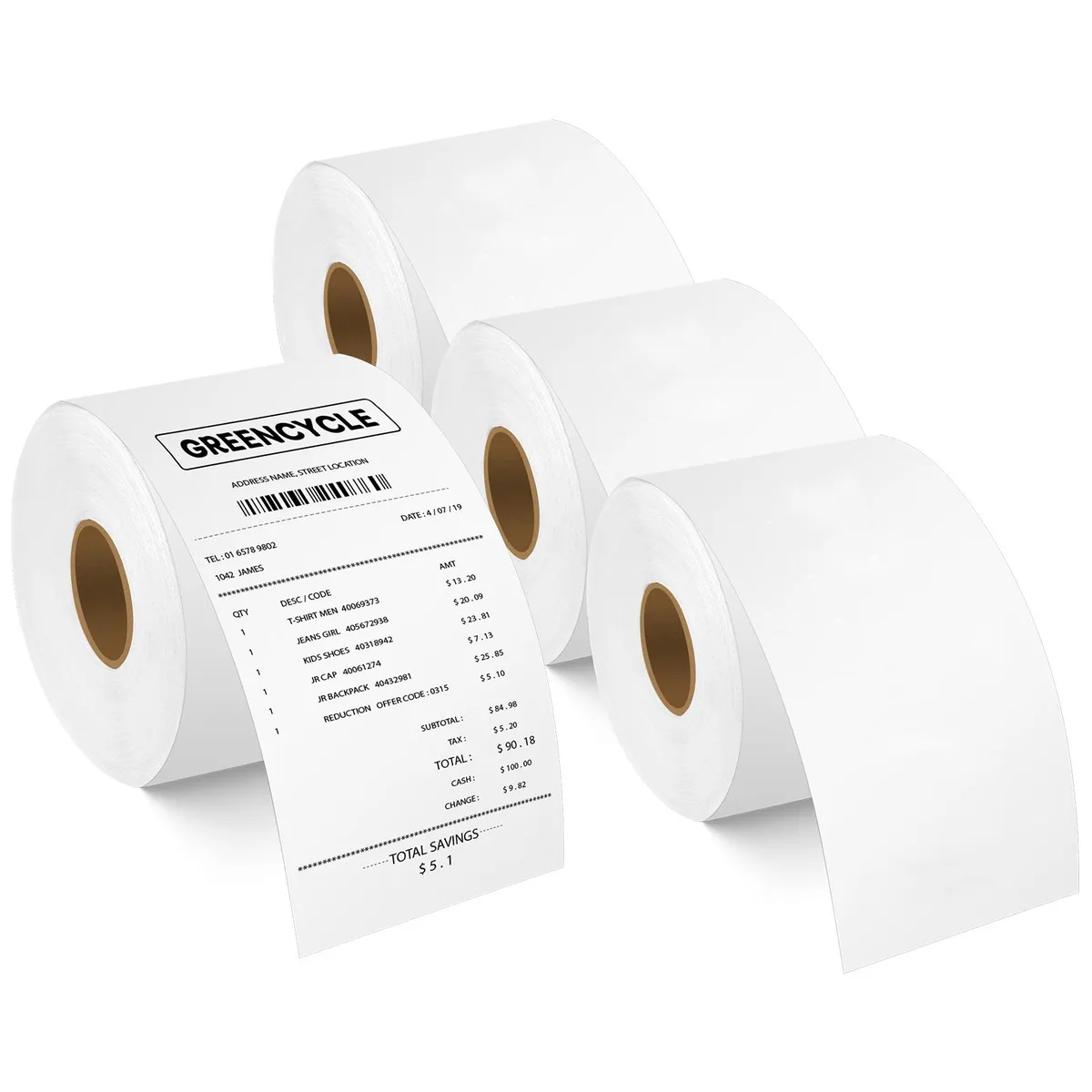 GREENCYCLE GREENCYCLE DM-30270 4 Roll 57mm x 76m White Continuous Labels — product photo