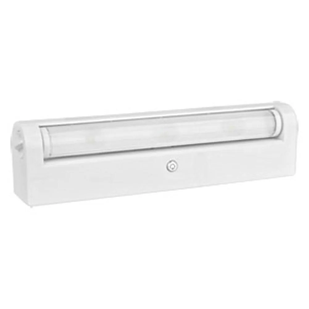 White rectangular under-cabinet LED light with swivel head and battery compartment