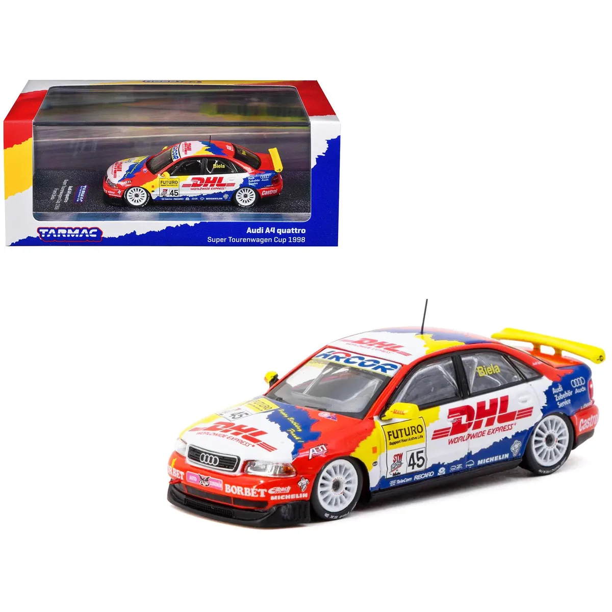 Tarmac Works Tarmac Works Audi A4 Quattro #45 Frank Biela Super Tourenwagen Cup 1998 Hobby64 1/64 Diecast Model Car — product photo
