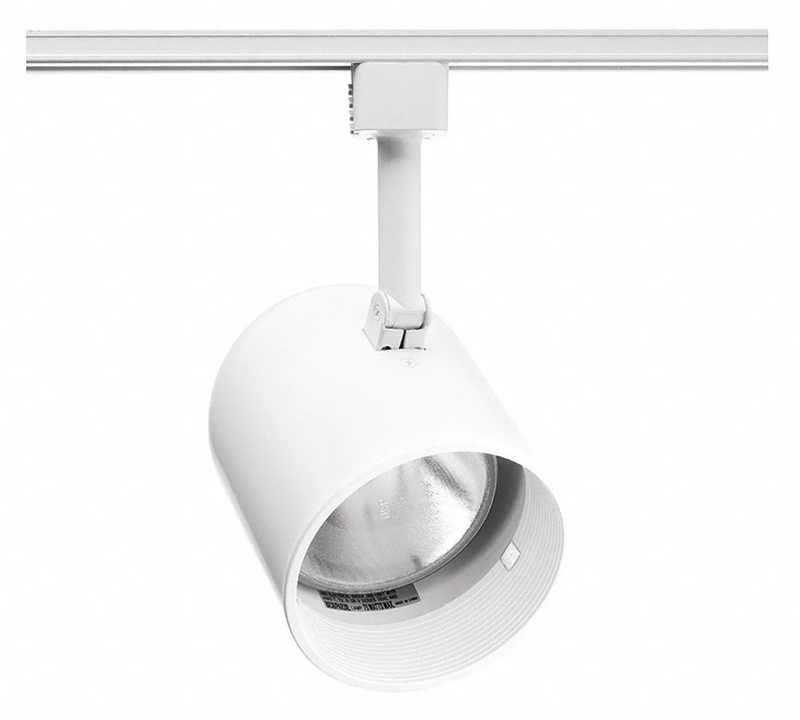 White cylindrical track head with black baffle, 120V