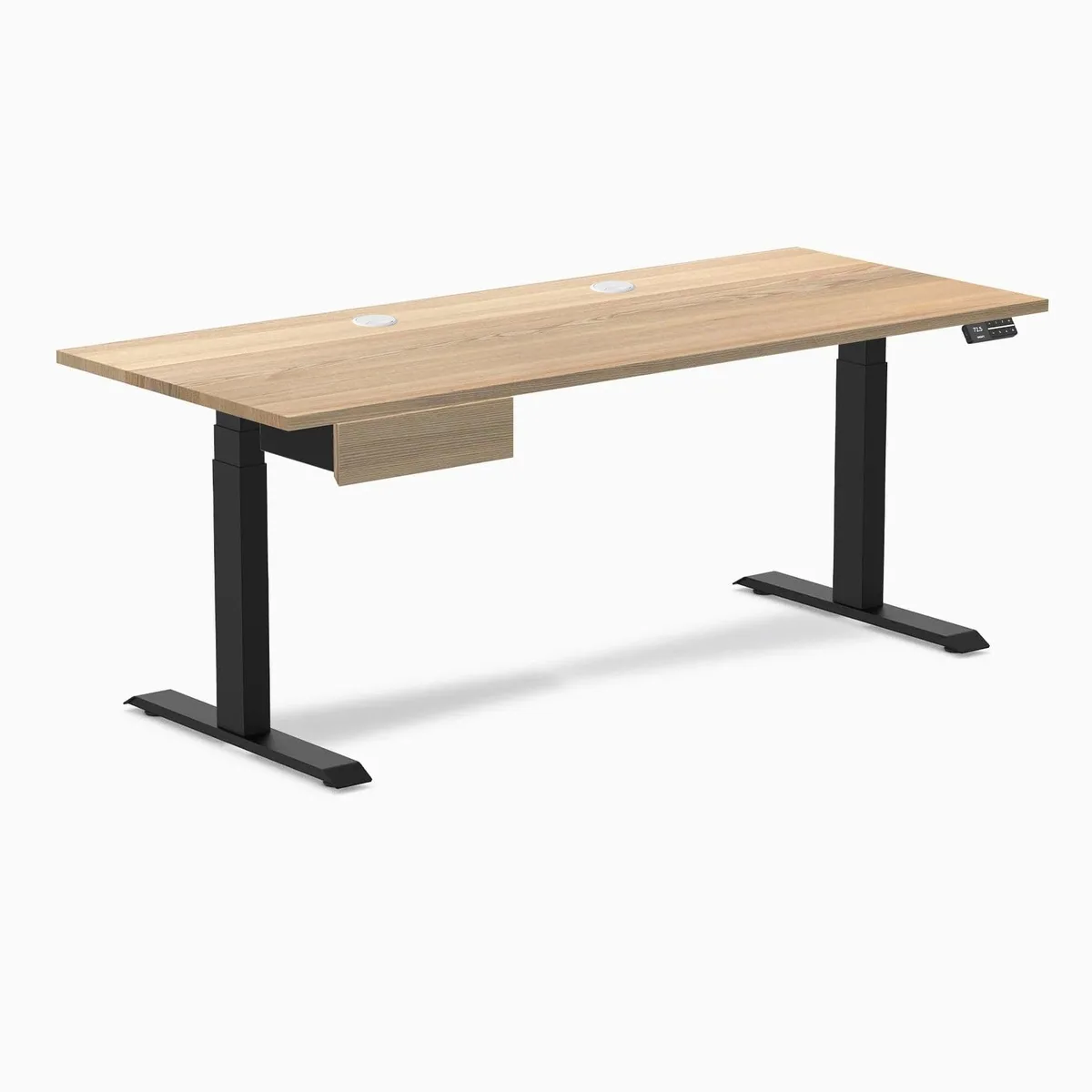 Desky Desky Dual Hardwood Standing Desk 72 x 30 in White Ash with Drawer Grommets Matte Black — product photo