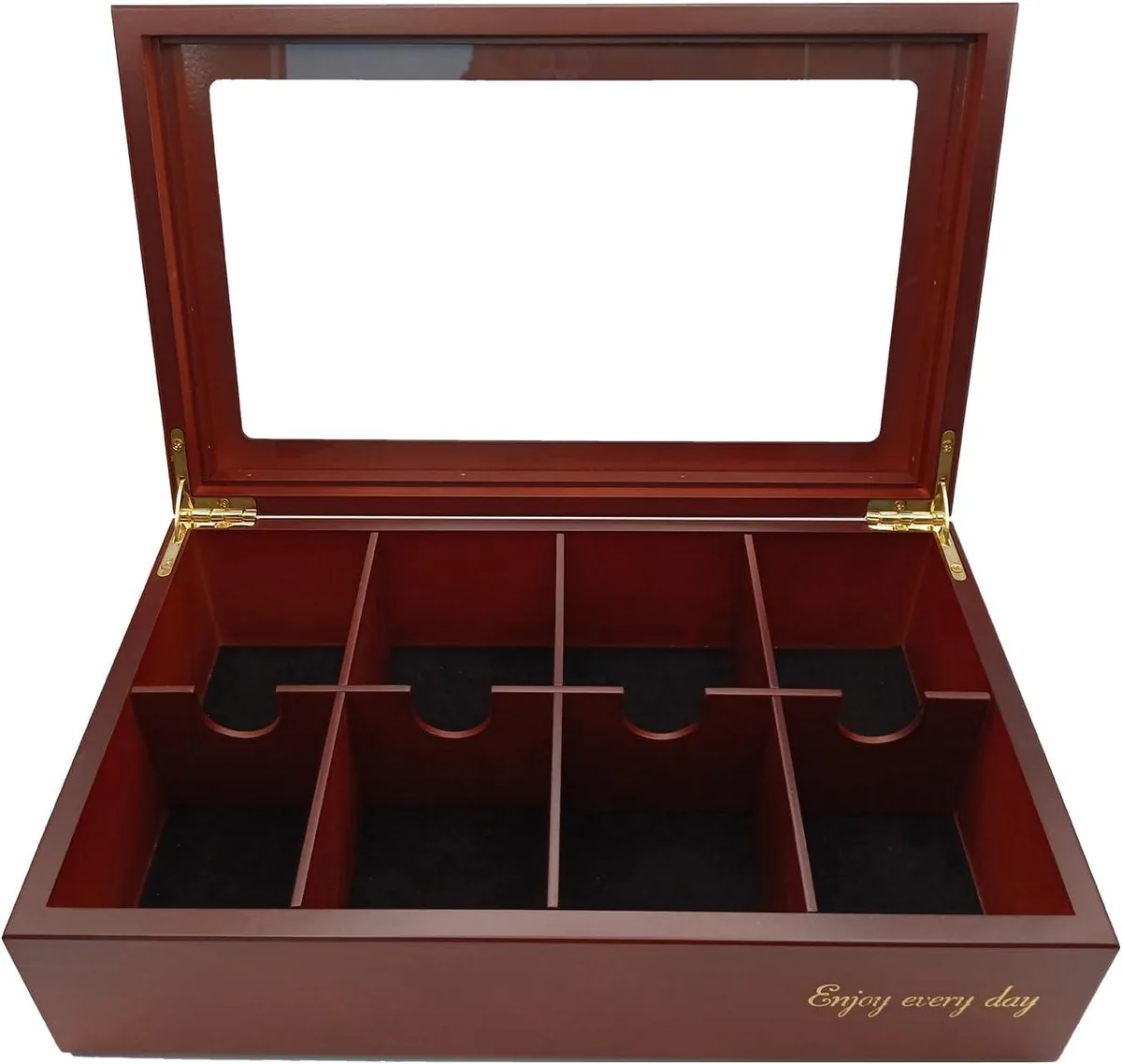 BJOYFUL&amp;LOVED BJL BJOYFUL&amp;LOVED BJL Tea Bag Organizer, Wooden Tea Box, 8 Compartments, Cherry Color, Window Lid — product photo