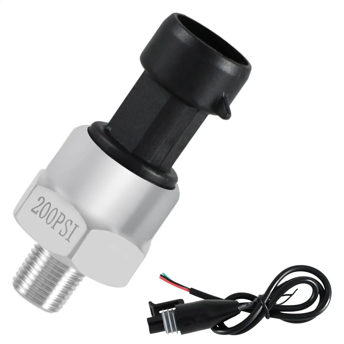 Stainless steel pressure transducer with 1/8 inch NPT thread and connector harness