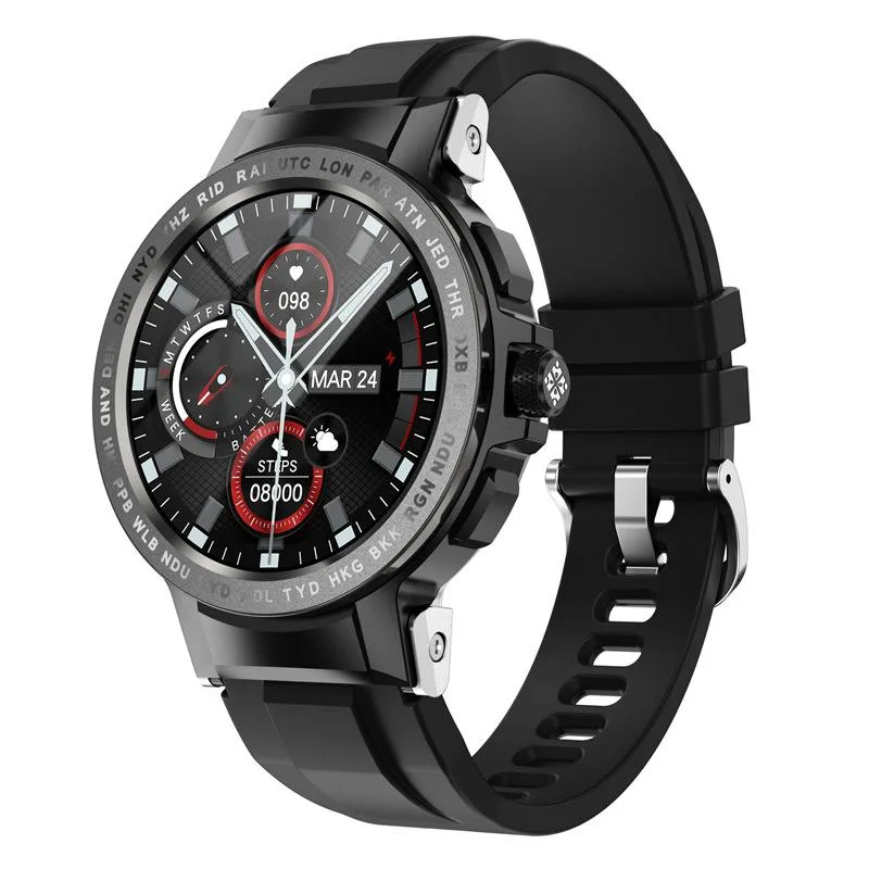 All-black medium smartwatch with silicone strap, plastic case, TFT screen, magnetic charging, 155G weight