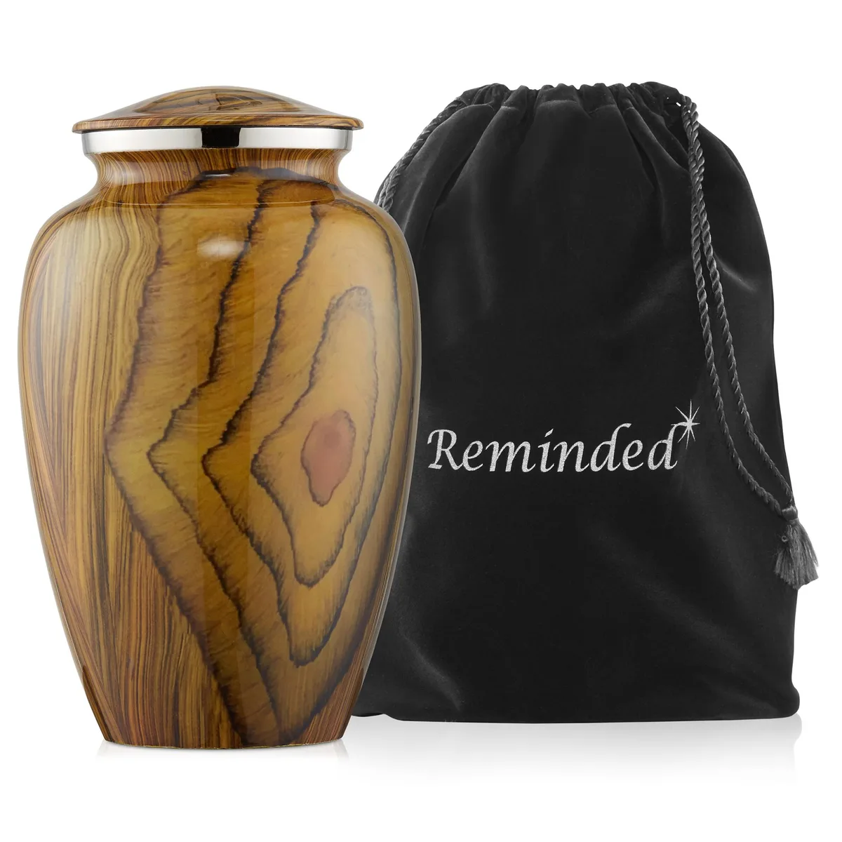 Reminded Reminded Adult Cremation Urn Teak Wood Grain Brass 213 cu in — product photo