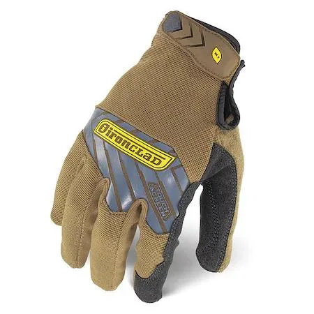 Mechanics gloves with brown polyester back and synthetic leather palm