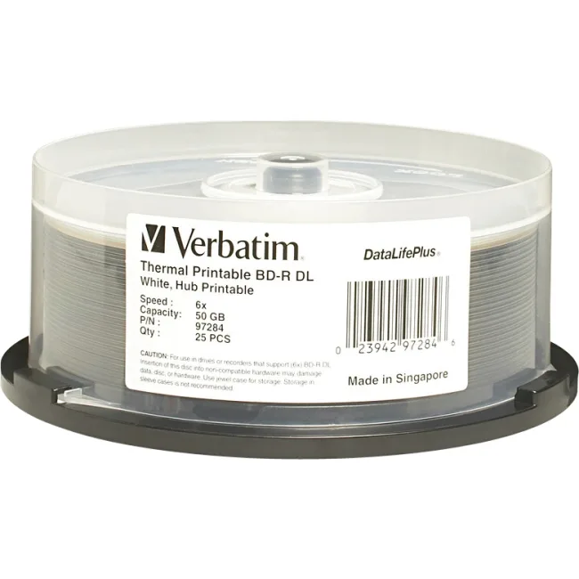 VERBATIM Verbatim 97284 50GB 6X BD-R DL Thermal Printable 25 blu-ray media — product photo