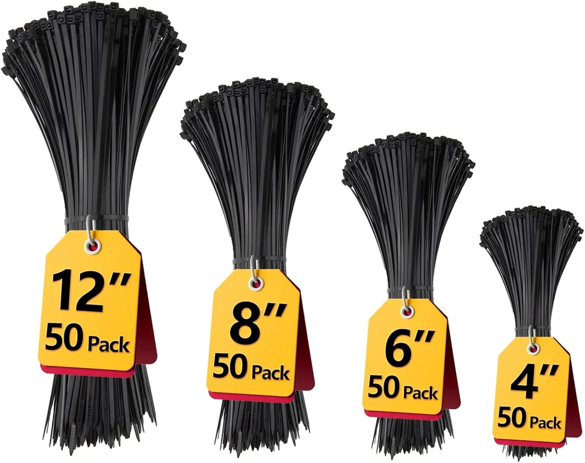 Ennovor Ennovor Black Zip Ties Assorted 12+8+6+4 inch 200 Pack accessory — product photo
