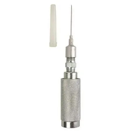 Transparent grease injector needle with steel tip and fitting