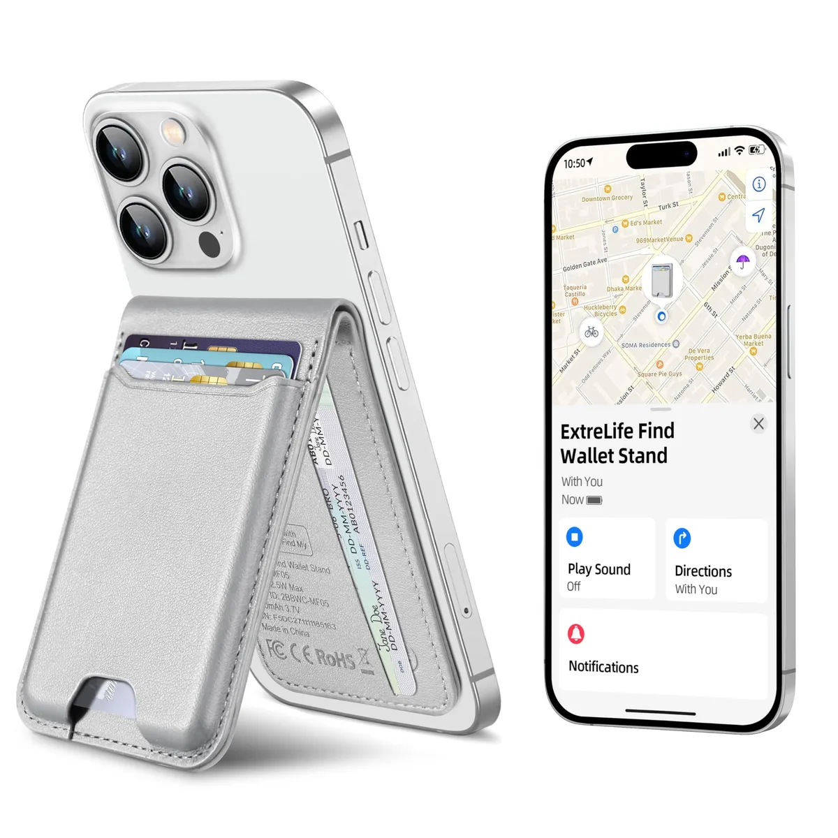  ExtreLife Magnetic Wallet Find My 6 Card Stand Gray — product photo