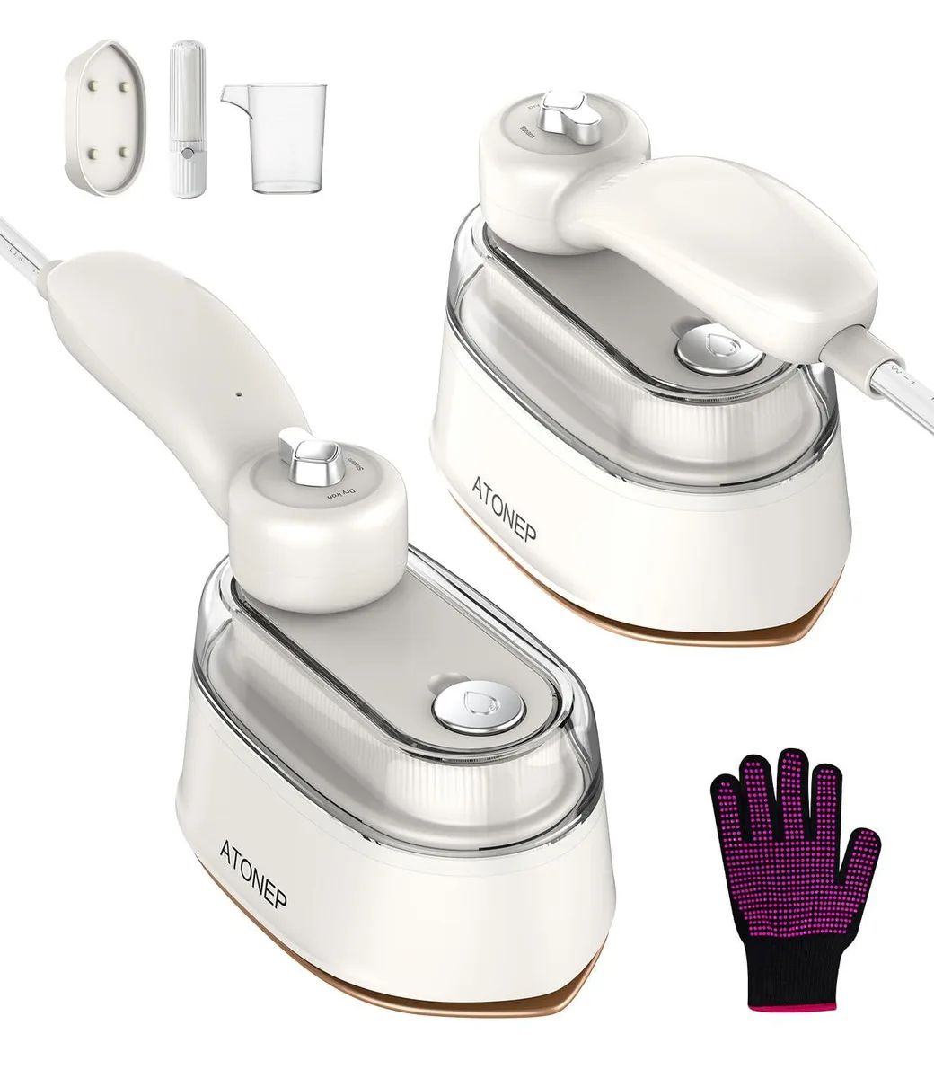 White handheld garment steamer with folding rotatable handle