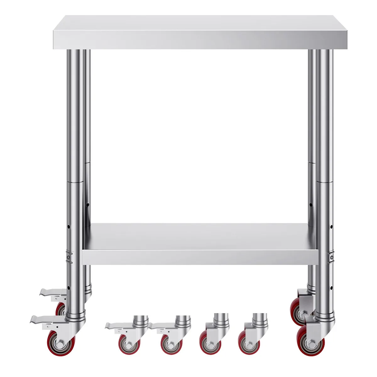 VEVOR VEVOR Stainless Steel Work Table 30x18x34in 700lb 4 Wheels 3 Height Silver — product photo