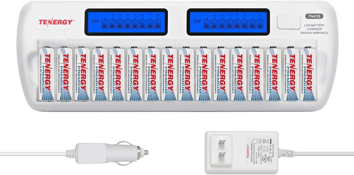 Tenergy Corporation Tenergy TN438 16-Slot Smart Charger with 16 AA Batteries — product photo