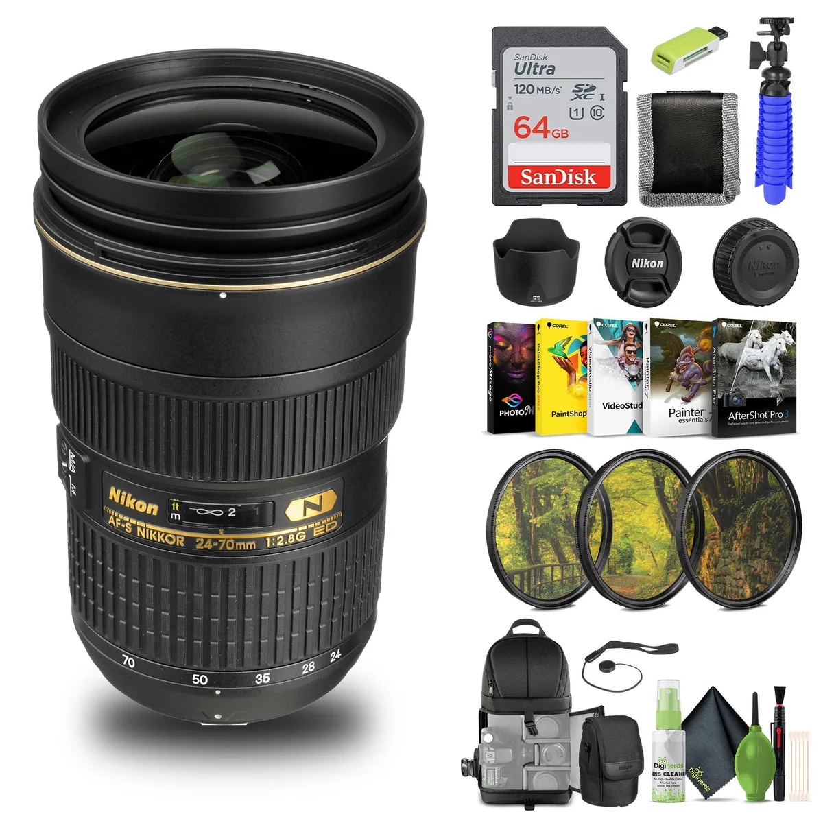 Nikon Inc Nikon AF-S NIKKOR 24-70mm f/2.8G ED Lens (2164) Bundle camera lens — product photo